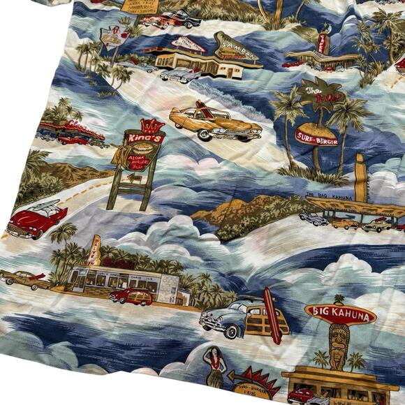 HUMMINGBIRD Aloha Surf Vintage Cars Print Button Up Shirt Size XXL Mens *READ* - Picture 7 of 7